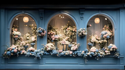 Floral Shop Window Display with Arched Windows - Photo