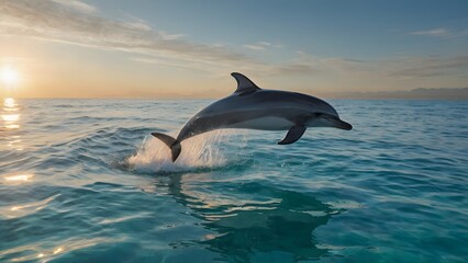 Fototapeta premium Graceful Dolphin Leaping from the Sea