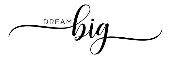 Dream Big - Handwritten Calligraphy for New Year’s 2025 Resolutions, Black Text on White Background, Vector Design for Posters & Prints.