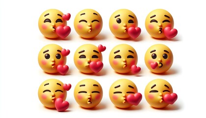 Obraz premium Collection of Cute Emoji Icons Blowing Heart Kisses. generator AI