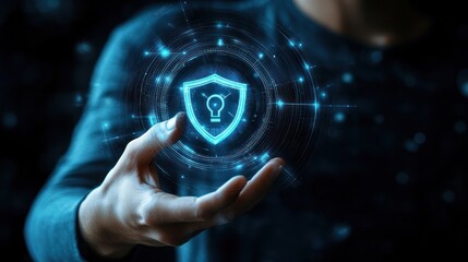 Hand Holding a Digital Shield with a Keyhole Icon