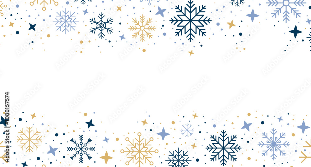 Wall mural abstract snowflake border. snowflakes pattern. snowfall repeat backdrop. winter holidays theme. back