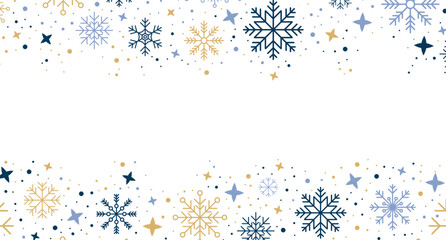 Abstract snowflake border. Snowflakes pattern. Snowfall repeat backdrop. Winter holidays theme. Background with snowflakes. Vector illustration