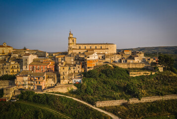 Italy, Sicily, Ragusa District, Monterosso Almo. June 2023. Amazing aerial panoramic piture from drone.