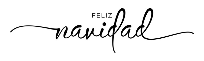 Feliz Navidad - Lettering in Spanish for Merry Christmas. Continuous Style Vector Calligraphy on White Background. Perfect for Modern Greeting Cards, Banners, and Posters