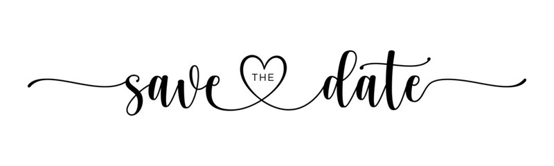 Save the date – Calligraphy brush text banner with transparent background.