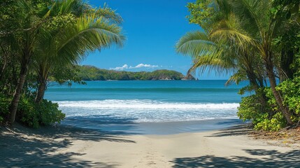 Tropical Beach with Clear Waves and Bright Sunlight