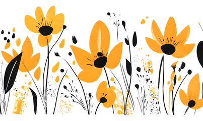 modern 2D doodle cartoon flower and leaf concept with open space for text, featuring whimsical floral and leafy elements on crisp white backgrounds.