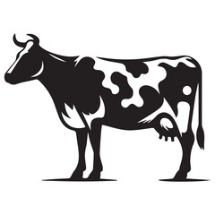 Black and White Cow Silhouette – Vector Illustration of Farm Animal