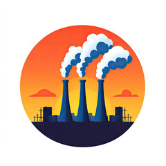 Obraz premium Industrial smokestacks against a sunset backdrop.