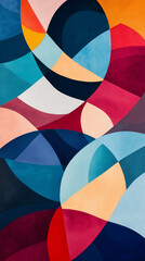 A modern abstract wallpaper featuring colorful geometric shapes in overlapping patterns, with vibrant blues, reds, and yellows against a soft gradient background, perfect for a artistic vibe