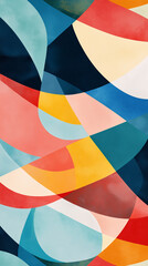 A modern abstract wallpaper featuring colorful geometric shapes in overlapping patterns, with vibrant blues, reds, and yellows against a soft gradient background, perfect for a artistic vibe