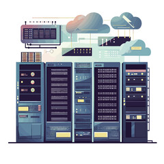 Data center server room. Big data center. Vector illustration in flat style.eps