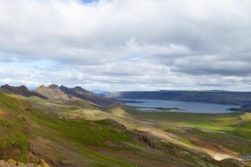 Fototapeta premium Icelandic landscape with mountains and lake