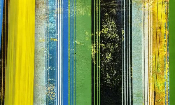 Bandes verticales multicolores avec mouvement al&eacute;atoire, ambiance artistique et organique, tons verts, bleus et jaunes