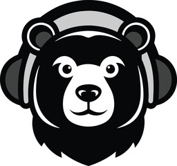bear head mascot with headphone 
