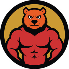 Bodybuilder bear head mascot with round shape