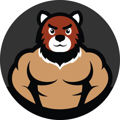 Bodybuilder bear head mascot with round shape