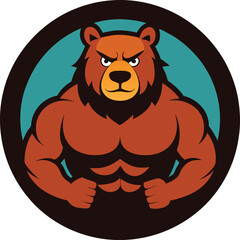 Bodybuilder bear head mascot with round shape