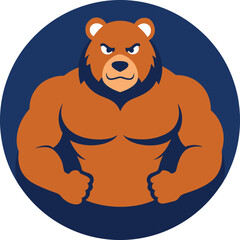 Bodybuilder bear head mascot with round shape