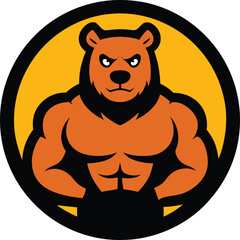 Bodybuilder bear head mascot with round shape 