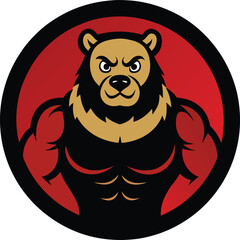 Bodybuilder bear head mascot with round shape