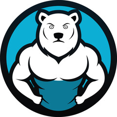 Bodybuilder bear head mascot logo