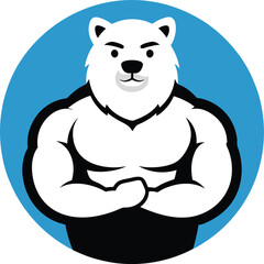 Bodybuilder bear head mascot logo