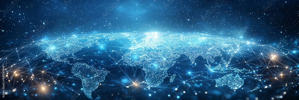 Wall mural this artistic digital image of a map highlights the intricate web of a global network, emphasizing c