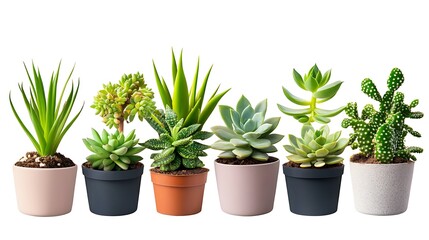 Obraz premium Several small plants in pots on white surface/