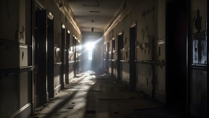 A dark crumbling hallway