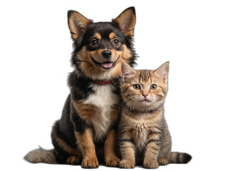 Obraz premium 幸せな犬と猫が見せる温かい表情が、癒しと優しさを感じさせるほっこり構図。PNG,生成AI