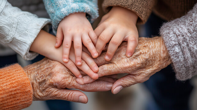 Children and Grandparents Holding Hands with Joy and Wonder