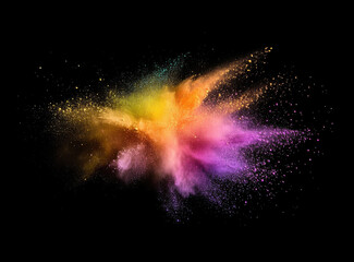 Naklejka premium vibrant explosion of colorful powder against black background, creating dynamic and energetic visual effect. Perfect for artistic and creative projects