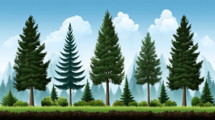 Fototapeta premium Serene forest landscape, majestic trees, vibrant green grass, and peaceful nature's beauty