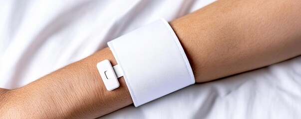 Obraz premium Close-up of a hospital wristband on patient s arm, clear identification, patient safety, detail