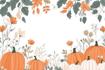 Naklejka premium Pumpkins and flowers on white background