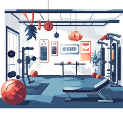 Interior of a fitness club with equipment. Vector illustration in cartoon style.eps