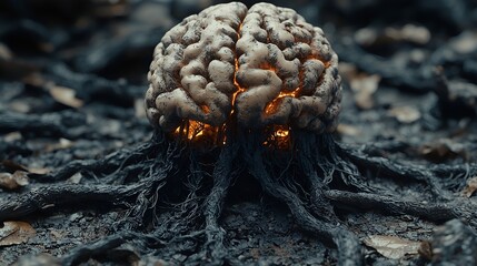 Obraz premium Abstract Brain with Roots Concept - Symbol of Knowledge and Growth