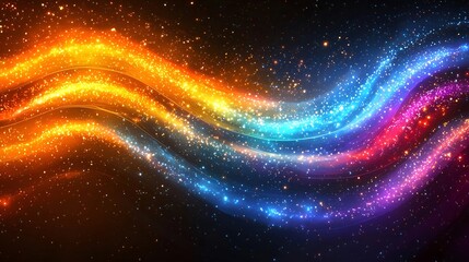 Fototapeta premium Colorful Flowing Light Waves with Sparkling Glitter - Abstract Background
