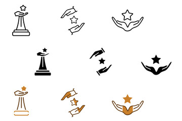 Hand holding star icon set. Vector illustration of core value, business, objective, mission, growth, success, symbol. People goal dream achievement success signs