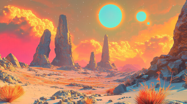 Illustration of a Martian desert at twilight