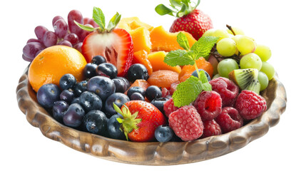 Healthy fresh fruit salad in a bowl on white transparent background