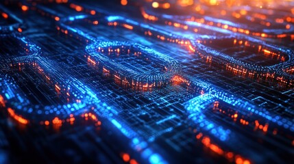 Fototapeta premium Abstract digital network with glowing lines and nodes.