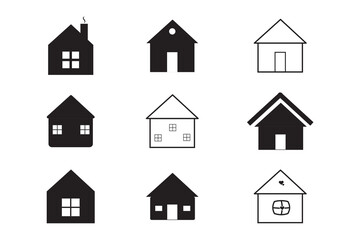 Big set of  house icons, collection home sign, flat style houses in outline and line design, real estate - stock vector
