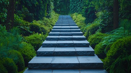 Obraz premium Serene Barefoot Steps on a Stone Pathway Surrounded by Lush Greenery in a Tranquil Japanese Garden Setting