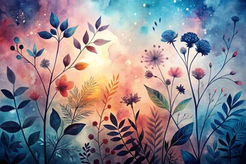 Elegant Watercolor Texture Flower and Leaf Silhouettes for Stunning Wallpaper Design with Artistic Flair and Natural Aesthetic Appeal