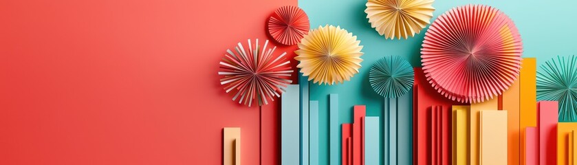 Fototapeta premium Vibrant paper decorations in bold colors for creative projects.
