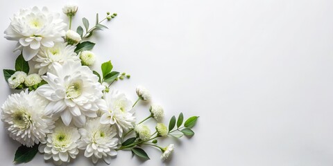 Elegant White Floral Arrangement Creating a Corner Border on a Pristine White Background for Interior Decor, Wedding Themes, and Event Styling Inspiration