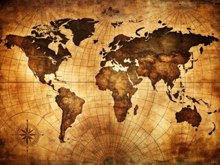 Fototapeta premium Enigmatic Silhouette of a Historical World Map with Intricate Details and Textures, Capturing the Essence of Exploration and Discovery in a Timeless Design